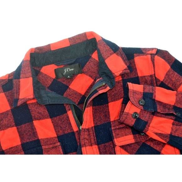 JCREW Women's 1/2 Zip Buffalo Check‎ Shirt Jacket SIZE SMALL Red / Navy - Picture 1 of 5